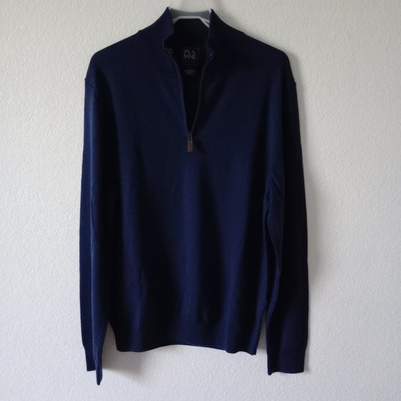 Jos. A. Bank Traveler Men's 100% Merino Wool 1/4 Zip Navy Blue Sweater size L - Picture 3 of 10